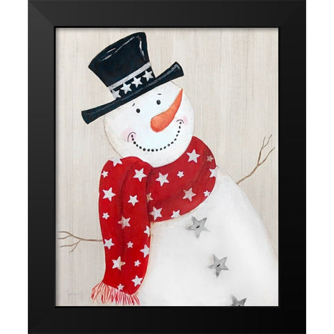 Festive Snowman I Black Modern Wood Framed Art Print by Tava Studios