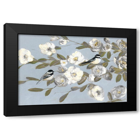 Chickadees and Blossoms I Black Modern Wood Framed Art Print with Double Matting by Swatland, Sally