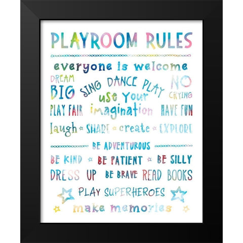 Playroom Rules Black Modern Wood Framed Art Print by CAD Designs