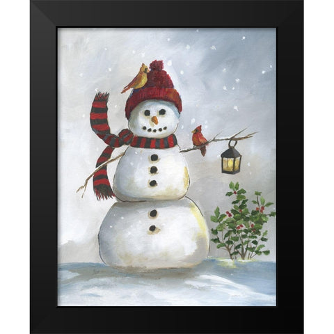 Snowman and Cardinal I Black Modern Wood Framed Art Print by Nan