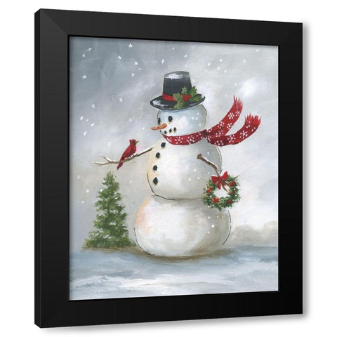 Snowman and Cardinal II Black Modern Wood Framed Art Print by Nan