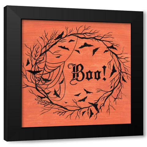 Halloween Wreath Black Modern Wood Framed Art Print by Tava Studios