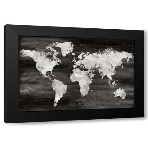 Industrial World Map Black Modern Wood Framed Art Print with Double Matting by Carpentieri, Natalie