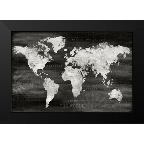 Industrial World Map Black Modern Wood Framed Art Print by Carpentieri, Natalie