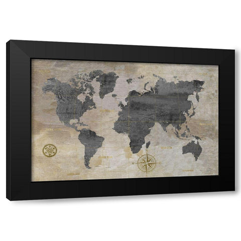 Modeled World Map Black Modern Wood Framed Art Print by Nan