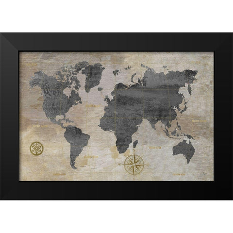 Modeled World Map Black Modern Wood Framed Art Print by Nan