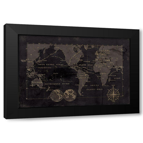 Black Gold Map Black Modern Wood Framed Art Print by Robinson, Carol