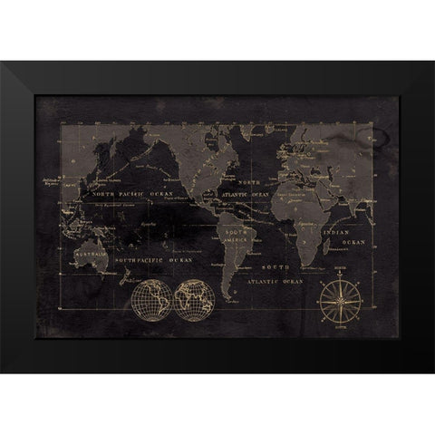 Black Gold Map Black Modern Wood Framed Art Print by Robinson, Carol
