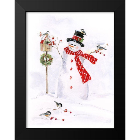 Snowman and Chickadee Friends I Black Modern Wood Framed Art Print by Swatland, Sally