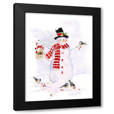 Snowman and Chickadee Friends II Black Modern Wood Framed Art Print with Double Matting by Swatland, Sally