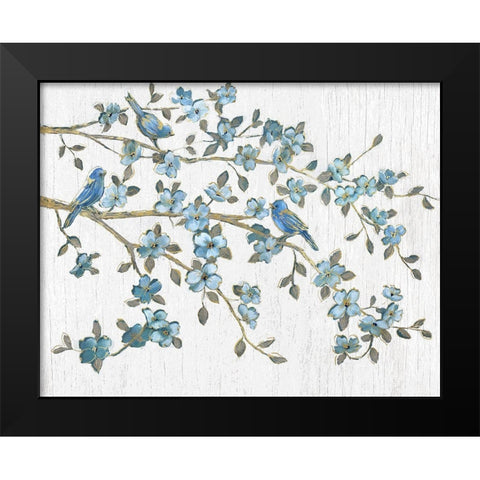 Blooming Bluebirds Black Modern Wood Framed Art Print by Nan