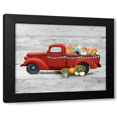 Harvest Red Truck Black Modern Wood Framed Art Print by Nan