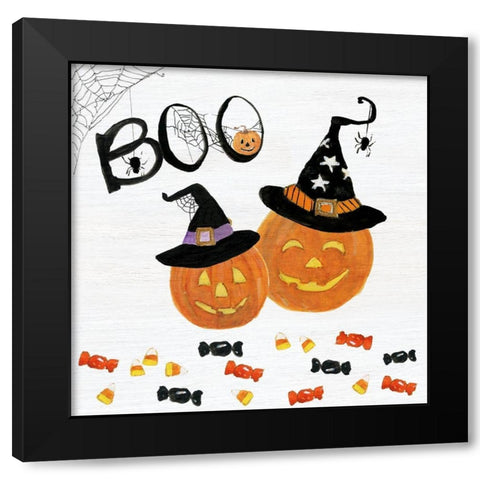 Jack-O-Lantern Boo Black Modern Wood Framed Art Print with Double Matting by Swatland, Sally