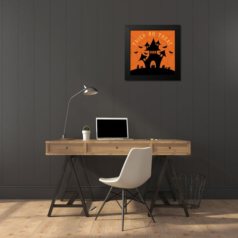 Trick or Treat House Black Modern Wood Framed Art Print by Carpentieri, Natalie
