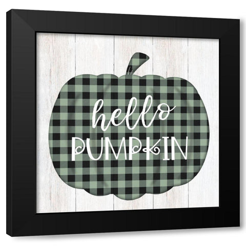 Buffalo Check Hello Pumpkin Black Modern Wood Framed Art Print with Double Matting by CAD Designs