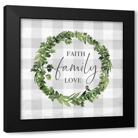 Faith Family Love Wreath Black Modern Wood Framed Art Print with Double Matting by Carpentieri, Natalie