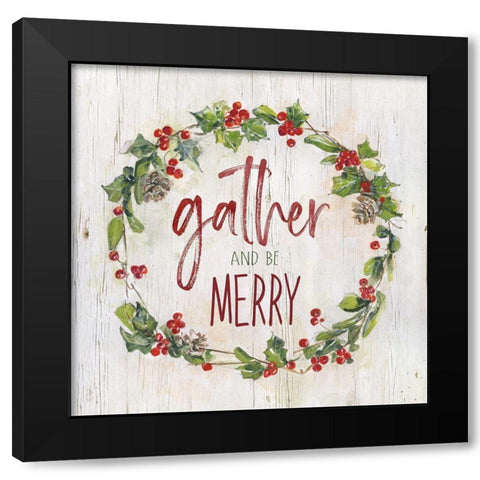 Holly Berry Gather Black Modern Wood Framed Art Print by Swatland, Sally