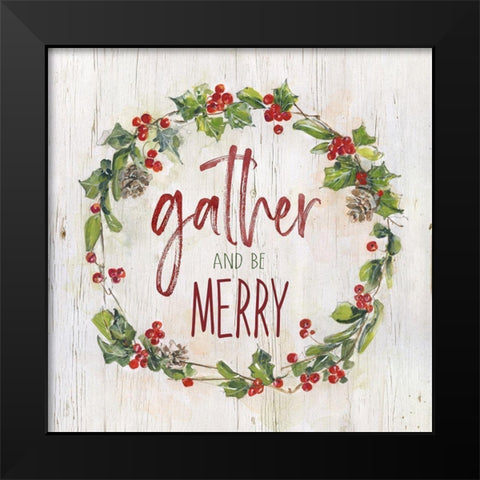 Holly Berry Gather Black Modern Wood Framed Art Print by Swatland, Sally