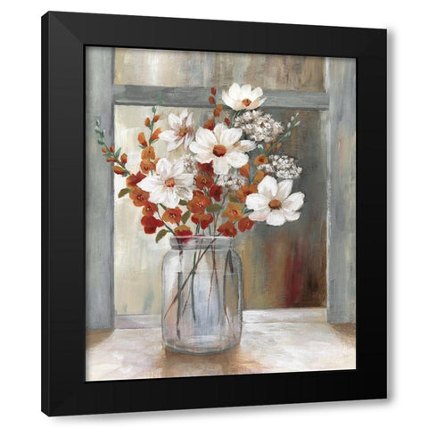 Autumn Spray Black Modern Wood Framed Art Print by Nan