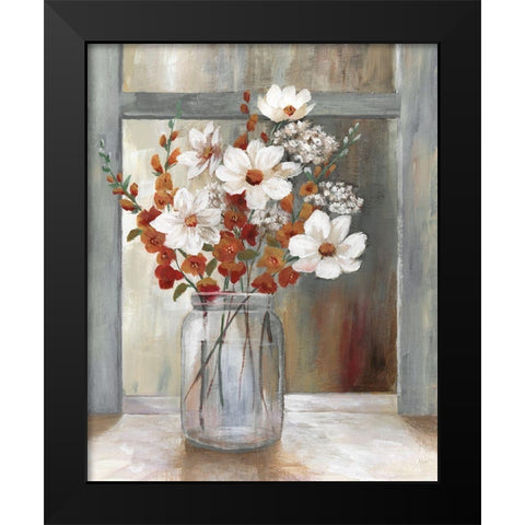 Autumn Spray Black Modern Wood Framed Art Print by Nan