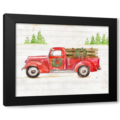 Watercolor Winter Truck Black Modern Wood Framed Art Print with Double Matting by Nan