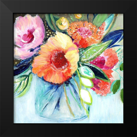 Fantasy Flowers Black Modern Wood Framed Art Print by Tava Studios