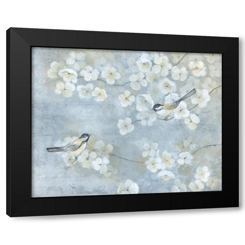 Springtime Chatter Black Modern Wood Framed Art Print by Tava Studios