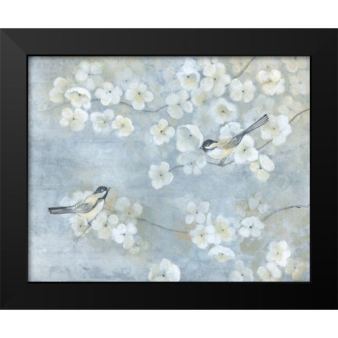 Springtime Chatter Black Modern Wood Framed Art Print by Tava Studios