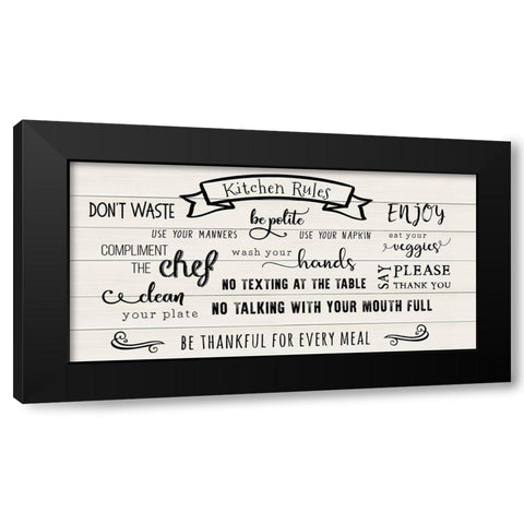 Rules of the Kitchen Black Modern Wood Framed Art Print by CAD Designs