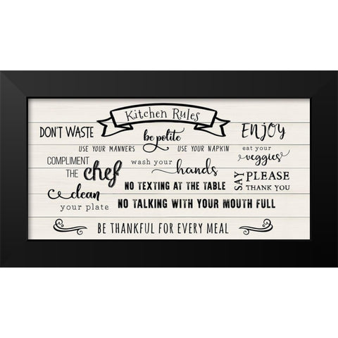 Rules of the Kitchen Black Modern Wood Framed Art Print by CAD Designs