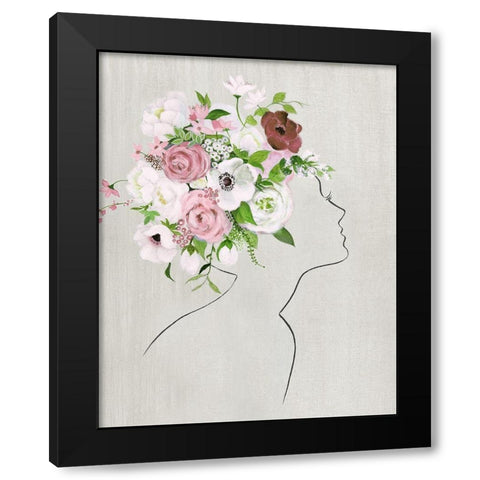 Floral Portrait I Black Modern Wood Framed Art Print by Tava Studios