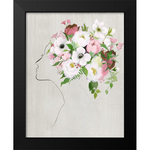 Floral Portrait II Black Modern Wood Framed Art Print by Tava Studios