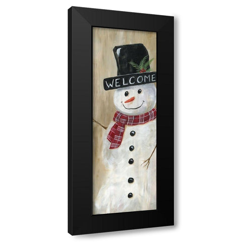 Welcome Snowman Black Modern Wood Framed Art Print by Nan