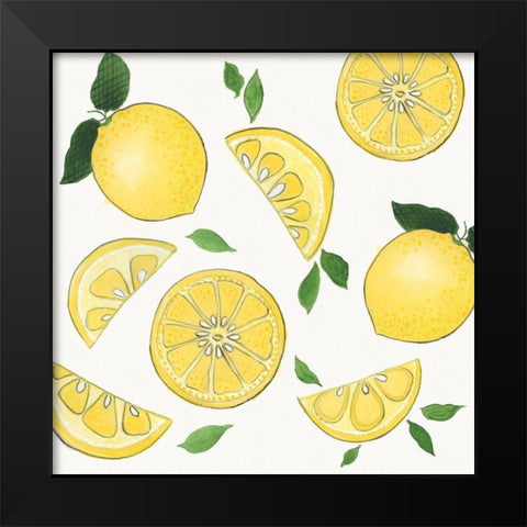 Zesty Lemons Black Modern Wood Framed Art Print by Tava Studios