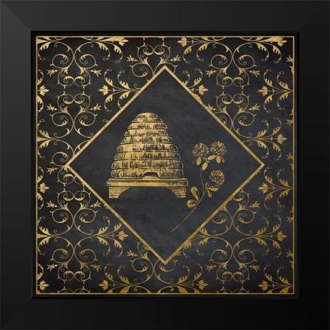 Golden Bee Hive Black Modern Wood Framed Art Print by Santiago, Daniela
