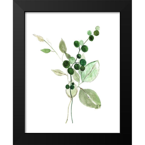 Sprigs in Green I Black Modern Wood Framed Art Print by Tava Studios
