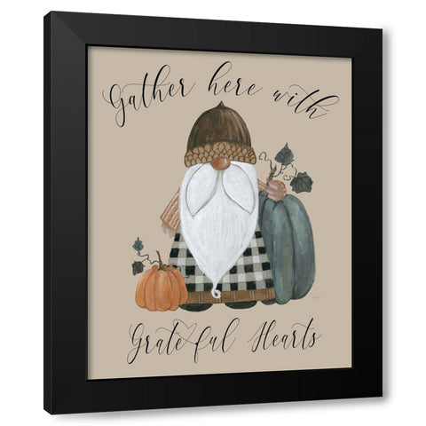 Harvest Gnomes Grateful Hearts Black Modern Wood Framed Art Print with Double Matting by Finn, Livi