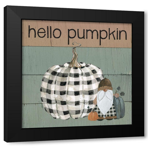 Harvest Gnomes Hello Pumpkin Black Modern Wood Framed Art Print with Double Matting by Finn, Livi