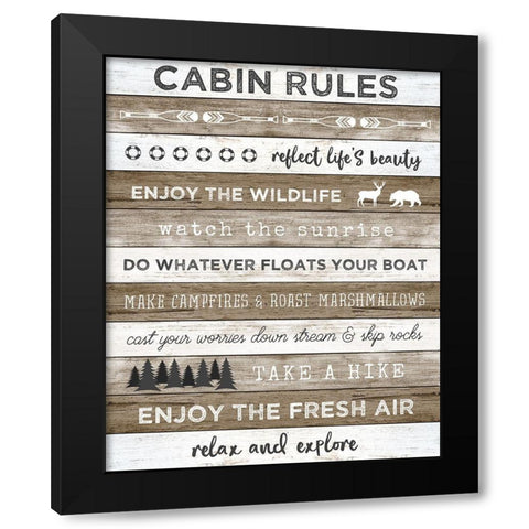 Cabin Rules Black Modern Wood Framed Art Print with Double Matting by Carpentieri, Natalie