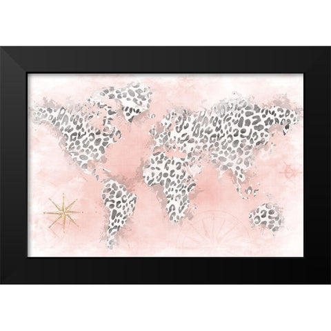 Pink Cheetah Map Black Modern Wood Framed Art Print by Carpentieri, Natalie
