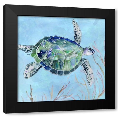 Sea Turtle I Black Modern Wood Framed Art Print with Double Matting by Robinson, Carol
