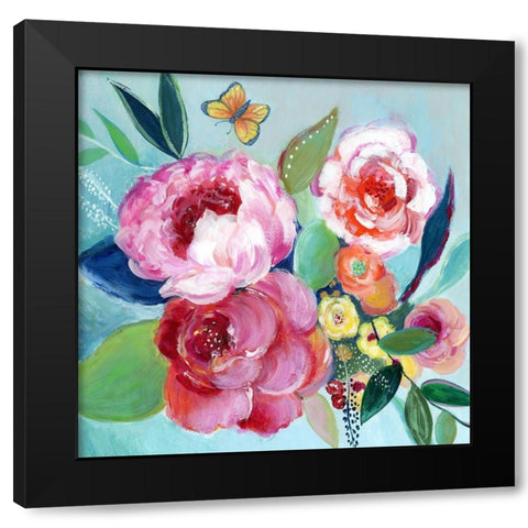 Happy Flowers I Black Modern Wood Framed Art Print with Double Matting by Tava Studios