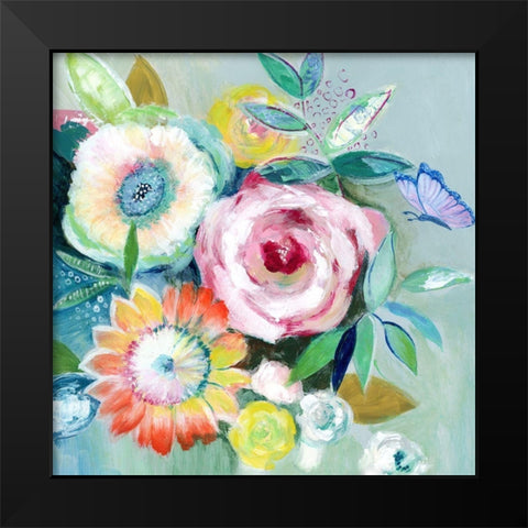 Happy Flowers II Black Modern Wood Framed Art Print by Tava Studios