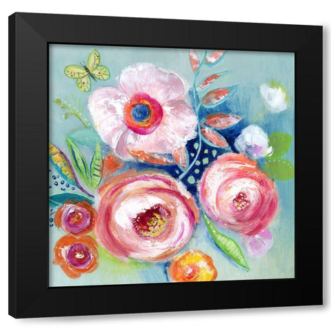 Happy Flowers III Black Modern Wood Framed Art Print with Double Matting by Tava Studios