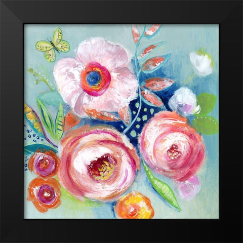 Happy Flowers III Black Modern Wood Framed Art Print by Tava Studios