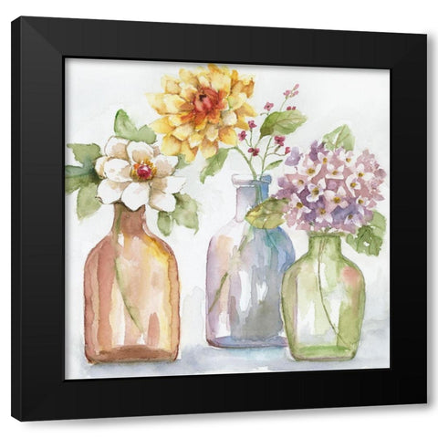 Pastel Farm Flowers Black Modern Wood Framed Art Print with Double Matting by Nan