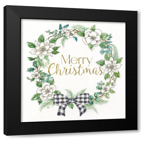 Farmouse Winter Wreath Black Modern Wood Framed Art Print with Double Matting by Nan