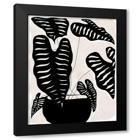 Black and White Potted Plant II Black Modern Wood Framed Art Print with Double Matting by Santiago, Daniela