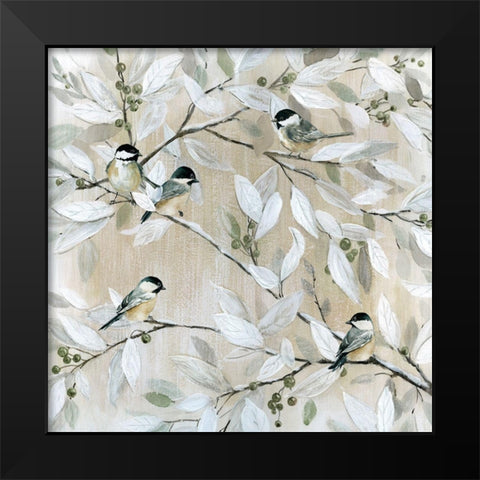 Spring Chickadees Black Modern Wood Framed Art Print by Robinson, Carol
