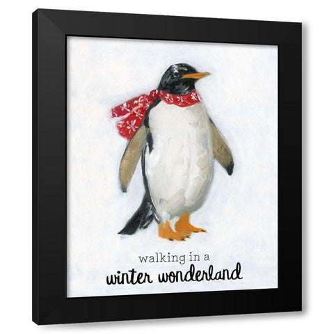 Winter Wonderland Snow Penguin Black Modern Wood Framed Art Print by Swatland, Sally